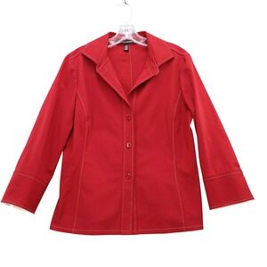 Linda Allard Ellen Tracy Red Blazer Jacket Women's Size‎ 12 Button Front Cotton